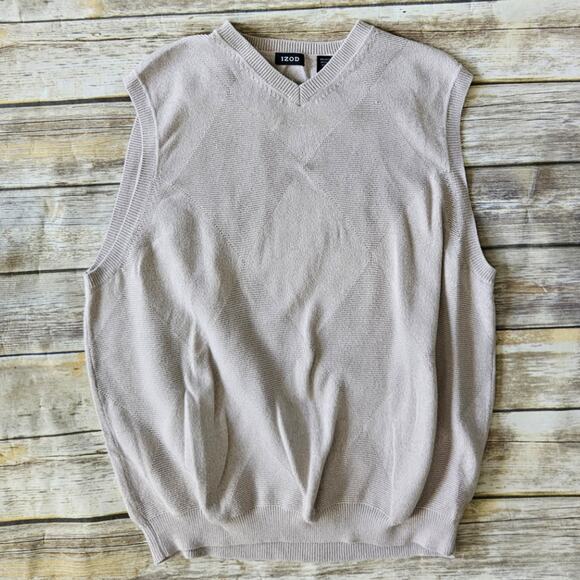 IZOD Oatmeal Tan Diamond Knit Sweater Vest sz XL - Picture 1 of 6